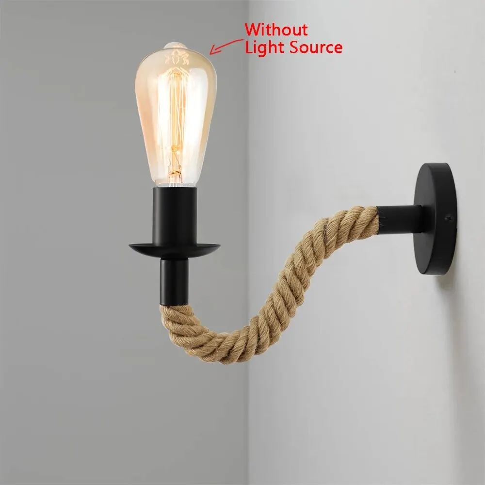 Retro Vintage Hemp Rope Wall Lamp E27 Wall Light 110V 220V Indoor Loft Outdoor Corridor Wall Lamp Industrial Sconce Bedside Lamp image 4