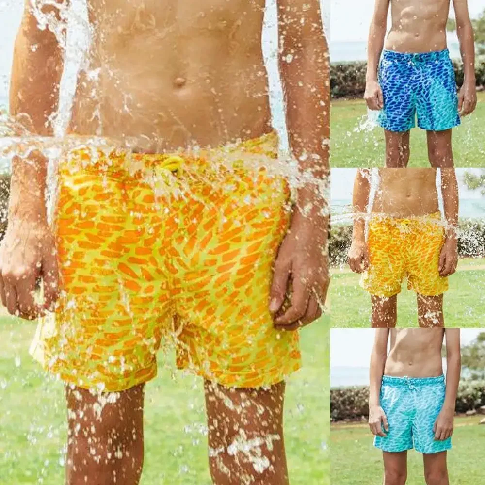 Pantalones cortos de baño de playa que cambian de Color, pantalones cortos de tabla para hombre, traje de baño de verano, pantalones cortos de Surf con decoloración de secado rápido, bañadores para hombre