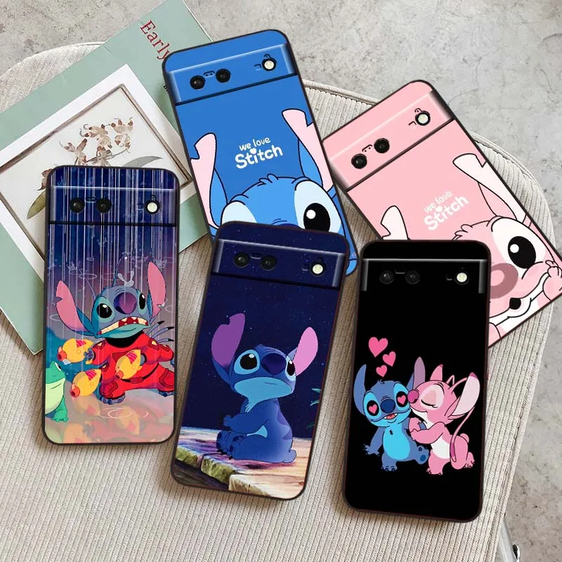 

Cute Lilo Stitch For Google Pixel 9a 9 8A 8 7 7A 6 6A Pro XL 2024 5G Black Soft TPU Silicone Cover Phone Case