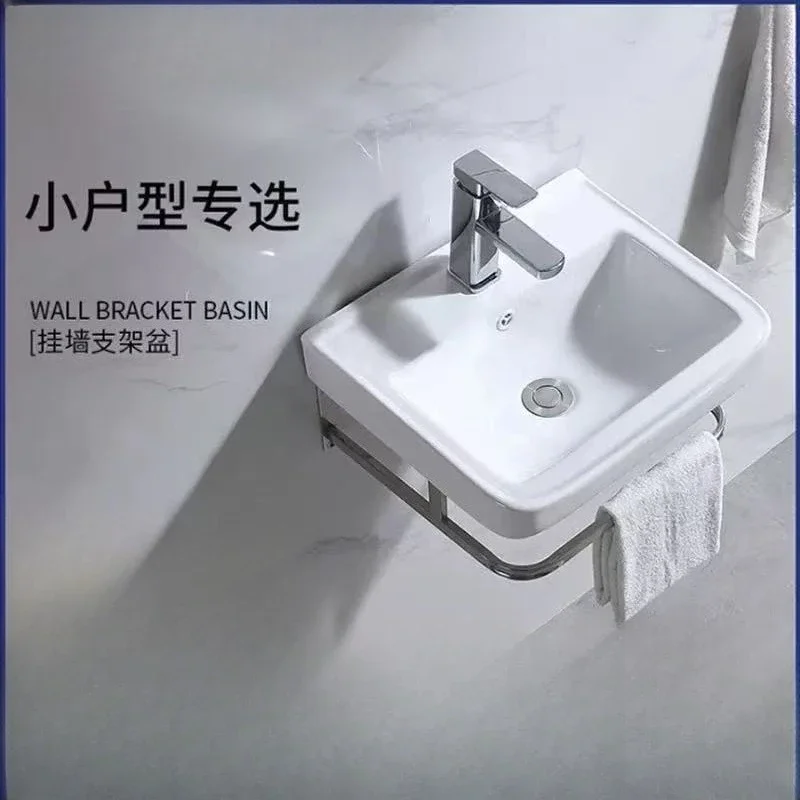useful Simple Ceramic Washbasin in The Bathroom, Small Apartment Balcony Washbasin Wall-mounted Ceramic Washbasin with Bracket