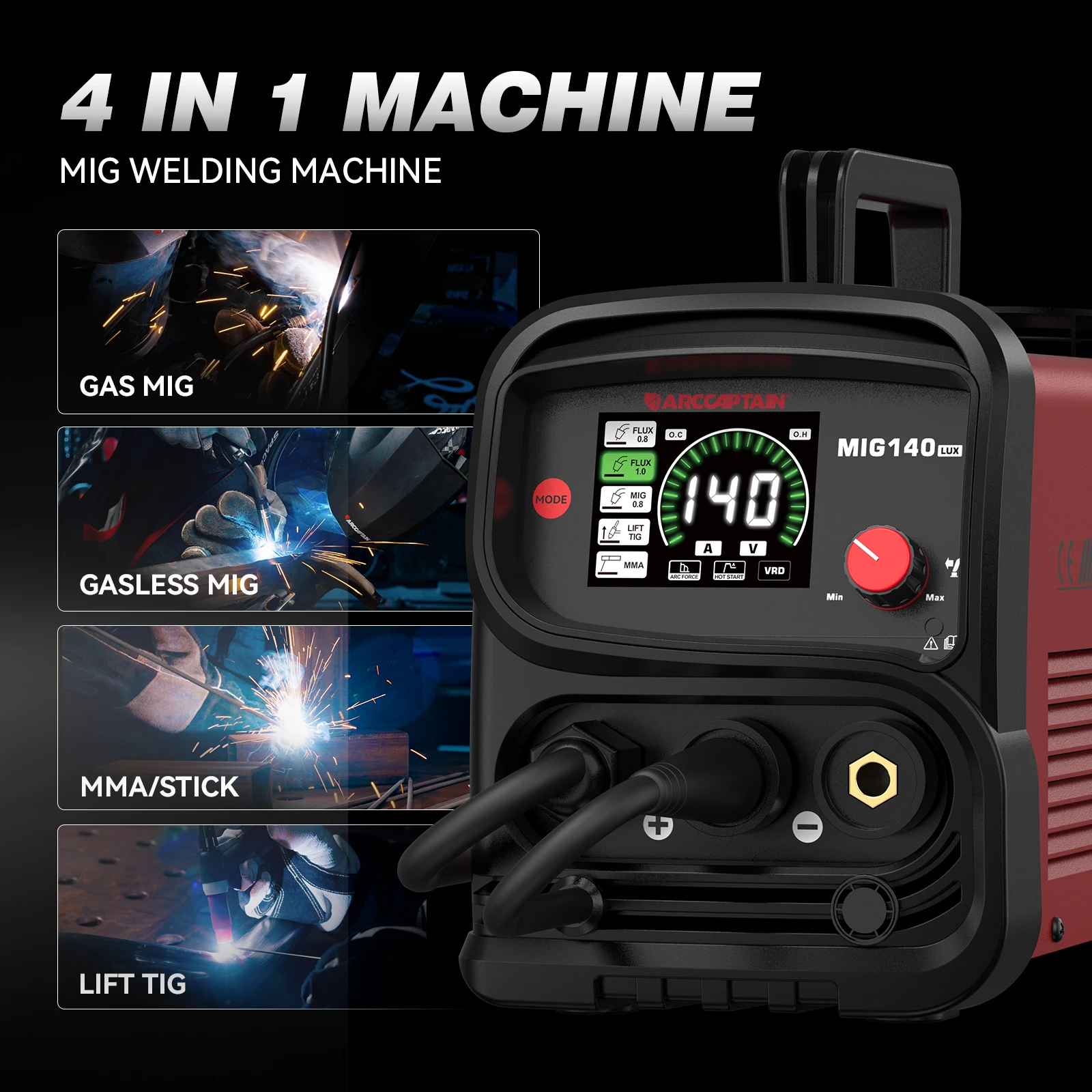 ARCCAPTAIN European Standard 140A 230V 4-in-1 MIG/MAG/Lift TIG/MMA Synergy Tool Flux Cored Wire Iron Welding Machine