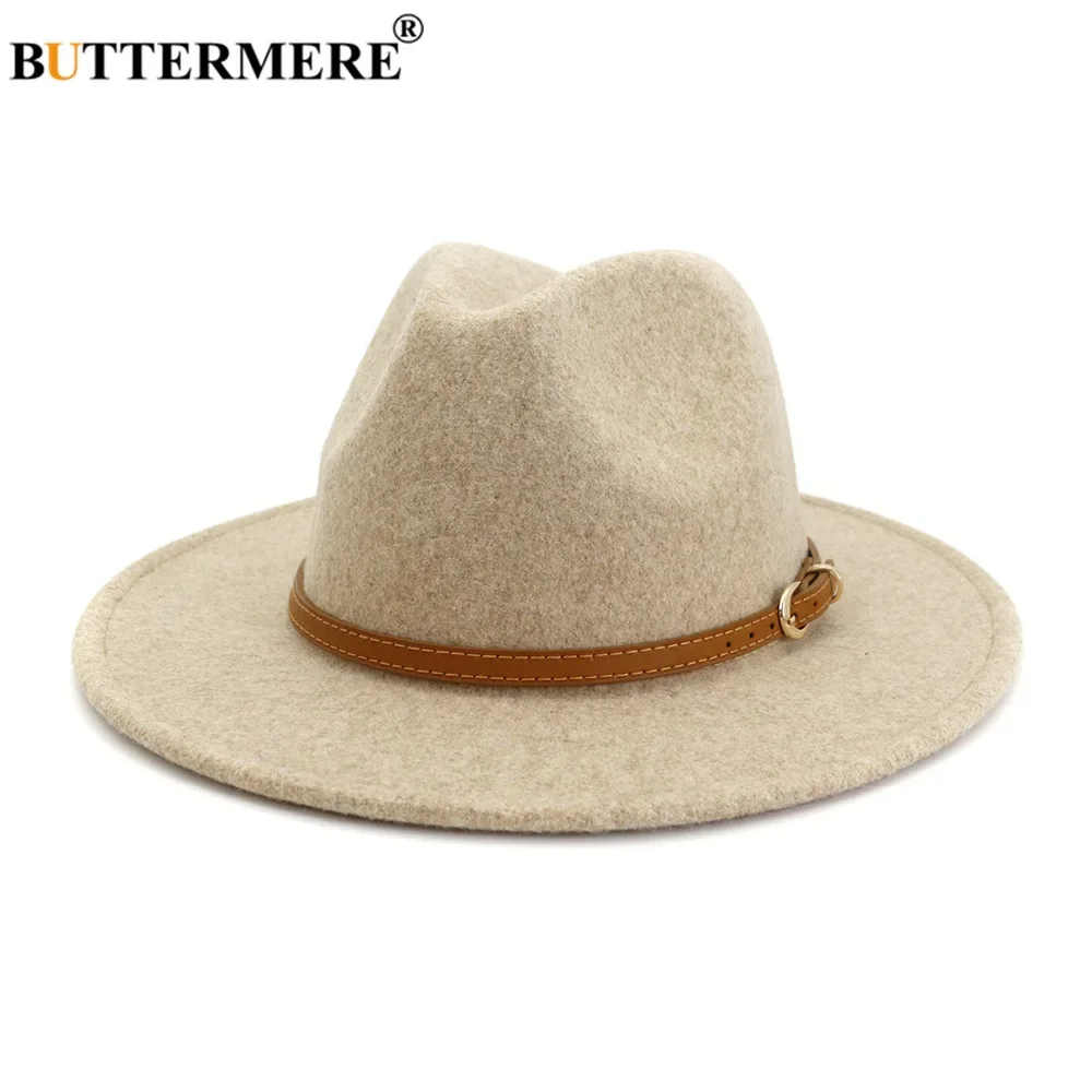 

BUTTERMERE Wool Fedora Hat for Woman British Style Mens Fedora Hat with Belt Casual Unisex 2024 New Autumn Winter Wide Brim Hat