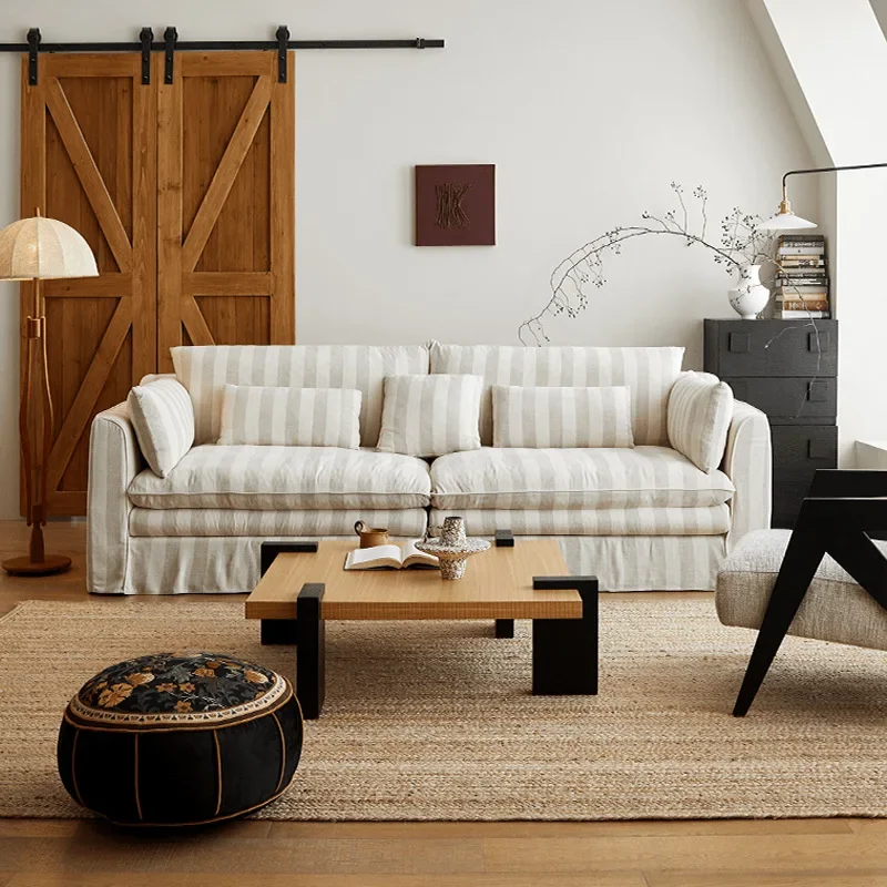 Wabi Sand Wind Hug Sofa Small Apartment Fabric Medium Antique Straight Row Cotton and Linen Sofa