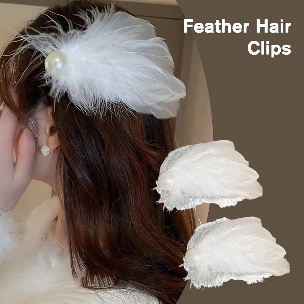 White Swan Feather Hair Clips Ballet Style Faux Pearl Hair Hair Wedding Perform Accessories Girls Christmas Charm Pins Danc J2U9