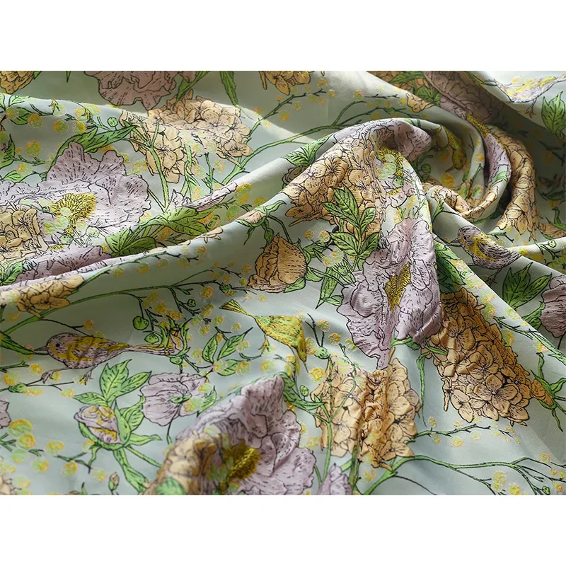 Tissu Jacquard teint en fil gaufré oiseaux et fleurs pour femmes, tissu pour robe d'automne