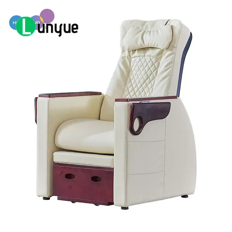 Nail Pedicure Spa Chair with Adjustable Reclining Seat Backrest Automatic Massage Wooden Base Cube Footrest for Beauty