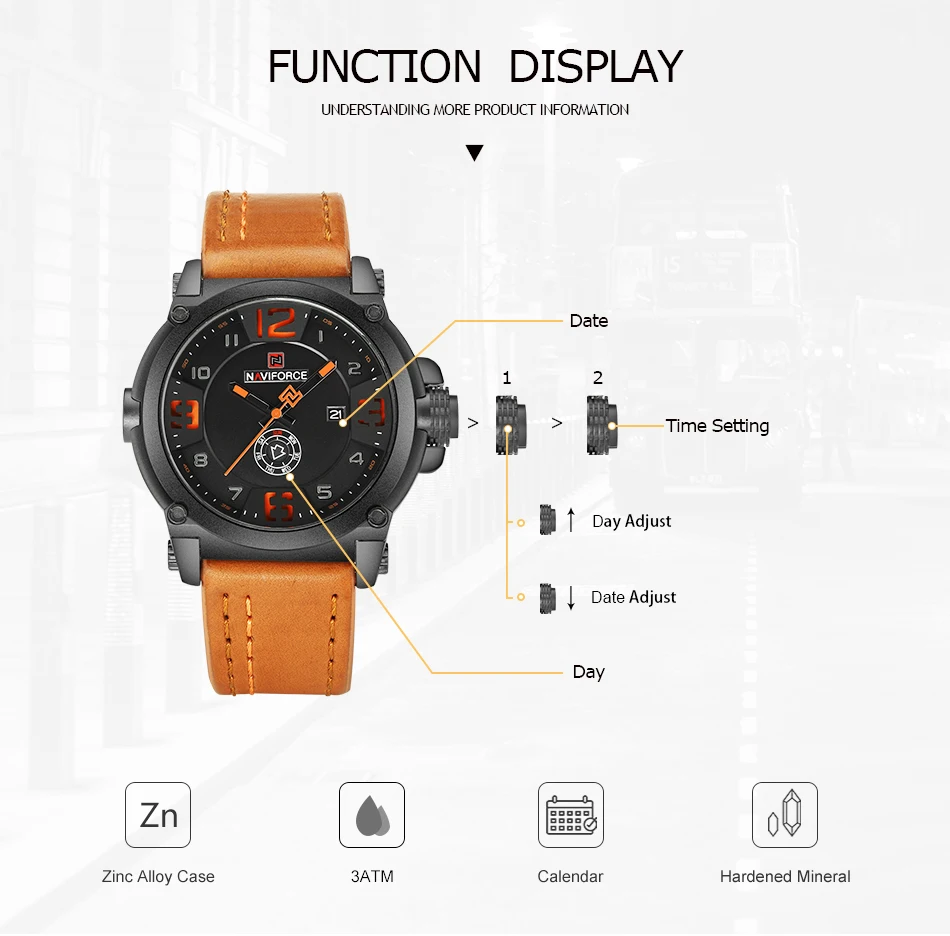 Naviforce Topmerk Luxe Mannen Sport Horloges Mannen Militaire Lederen Quartz Horloge Mannelijke Waterdichte Klok Relogio Masculino