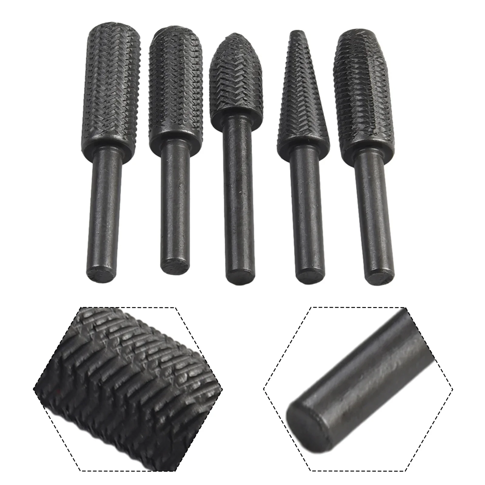 5pcs Rotary Rasp File Kit Black Special-Shaped File Grinding Head Steel File For Derusting Deburring Reaming Metal Wood Plastic