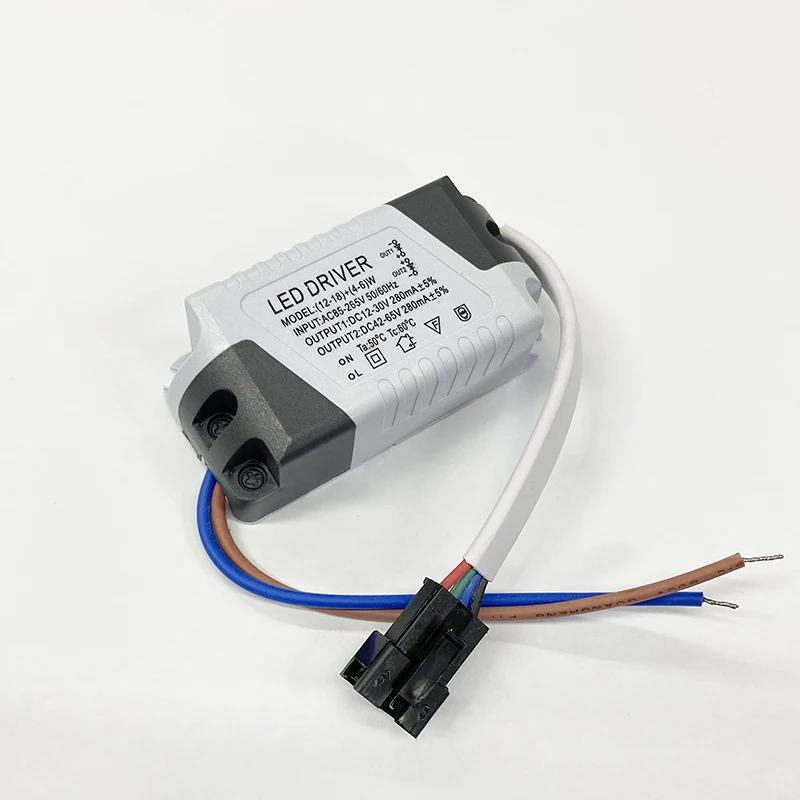 LED Driver 12+4W,18+4,18+6W Transformer for 2 Color Ceiling Dowlights Two Output:DC12-21V,36-62V 300mA 4pin Connector AC110V-265