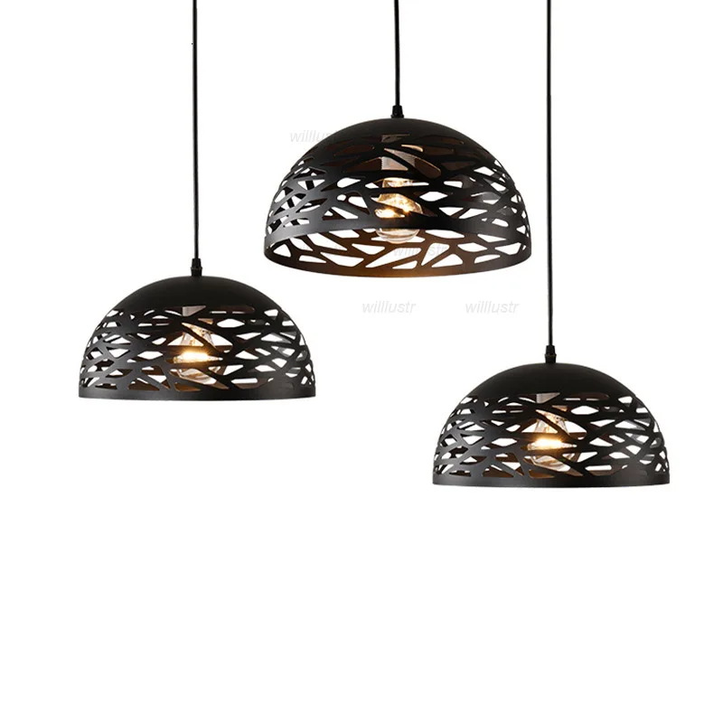 Retro Hollow Out Iron Pendant Lamp Creative Metal Suspension Light Hotel Cafe Bar Shop Through-Carved Hanging Ceiling Chandelier