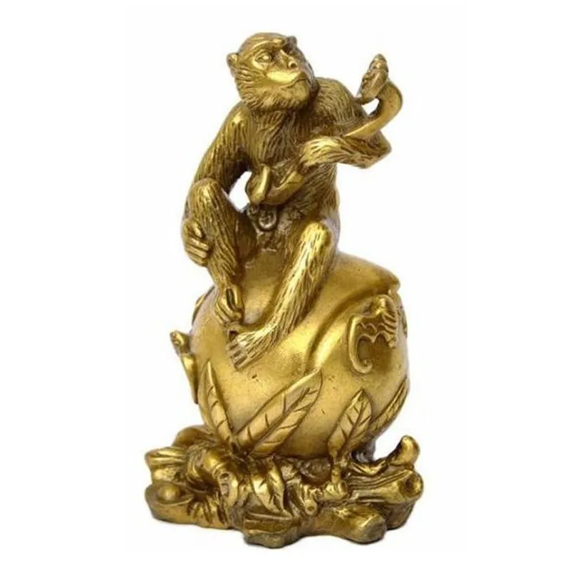 , brass stepping on a peach, monkey ornament gift and craft item