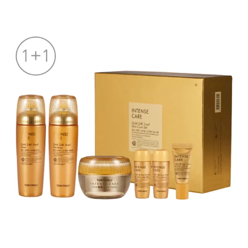 Original Korea TONYMOLY Super Intense Care Gold 24k Snail Skin Care Set Toner Emulsion Anti-wrinkle Cream Anti-aging Moisture