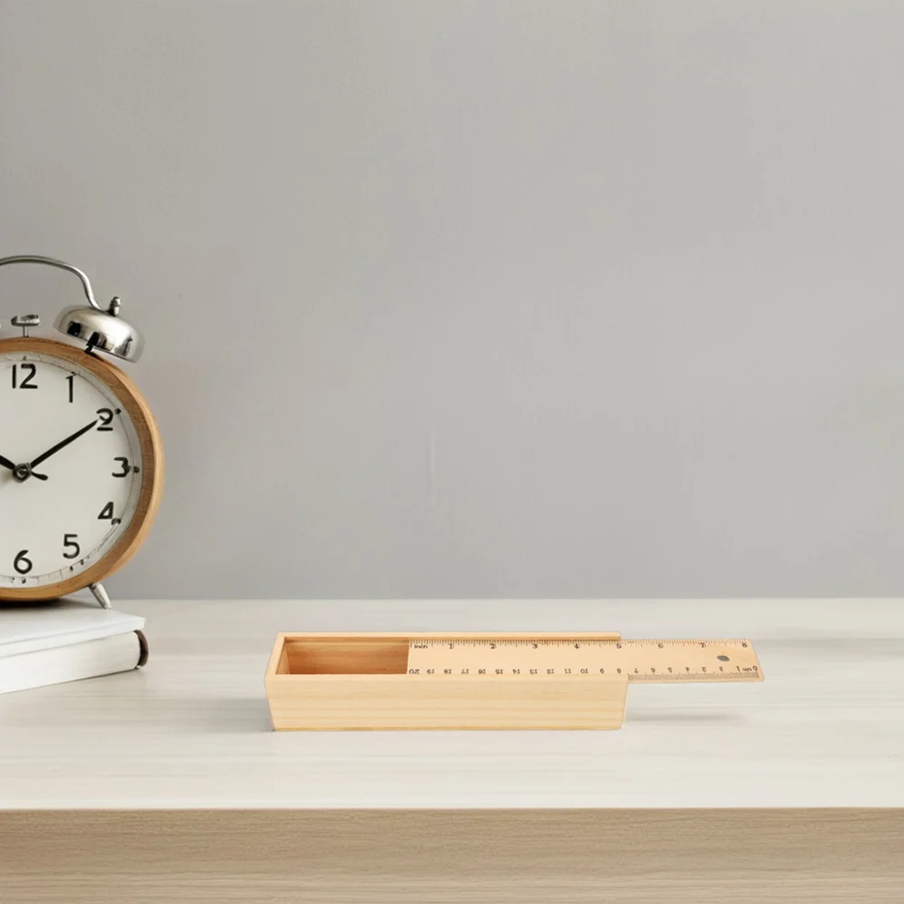 5 قطع مقلمة خشبية منزلقة مسطرة مدمجة متعددة الوظائف منظم قرطاسية صندوق أقلام رصاص خشبي مدمج لمكتب الطلاب