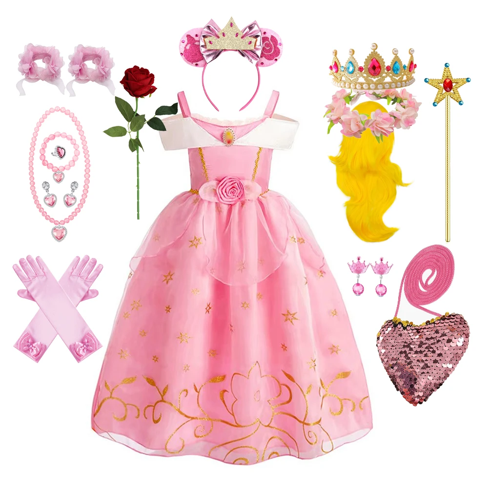 

Girl Costume Dress Sleeping Beauty Gown Party Fancy Puffy Dress Children Birthday Carnival Dress Up Clothes