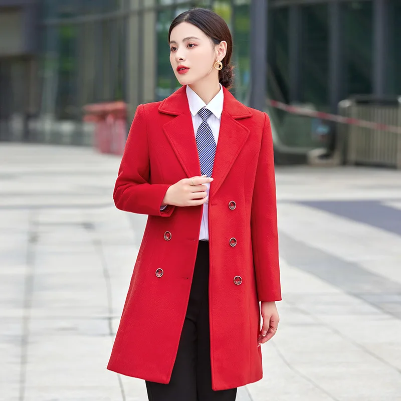 Professional wear woolen coat medium and long bank 4S store case field property work clothes women's winter thickened woolen