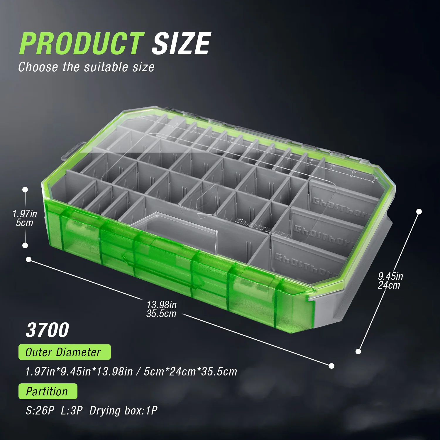Ghosthorn Fishing Tackle Box, Waterproof 3600 and 3700 Tackle Trays, Plastic Tackle Box Organizer
