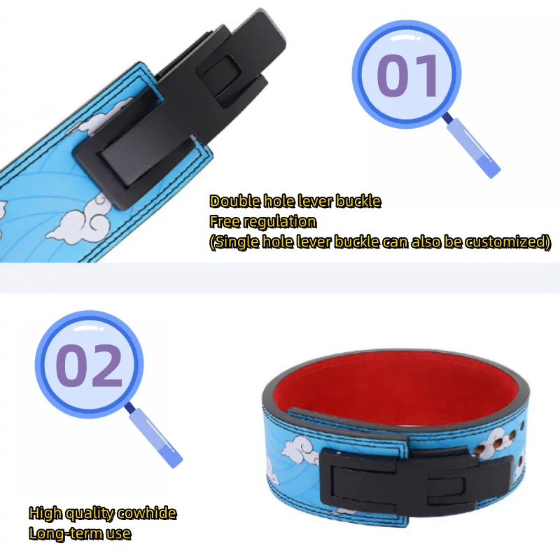 Fitness Weight Lifting Belt with Double Hole Lever Buckle Blue Sky & White Clouds Weightlifting Belt Cowhide for Men and Women