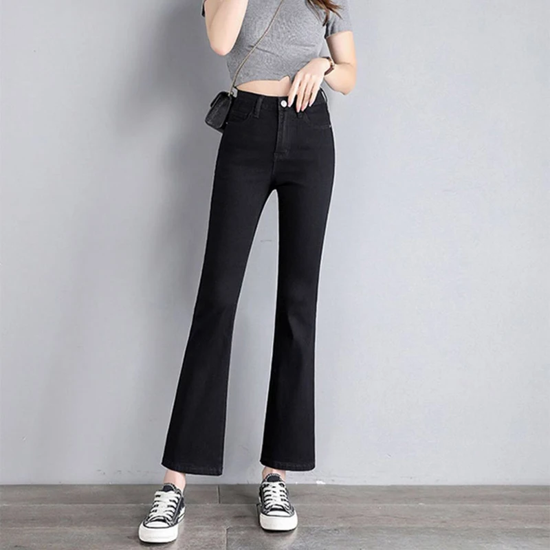 Fashion High Waist Flare Jeans Vintage Washed Slim Vaqueros Stretch Women's Bell-bottoms Korean Streetwear Denim Pantalones