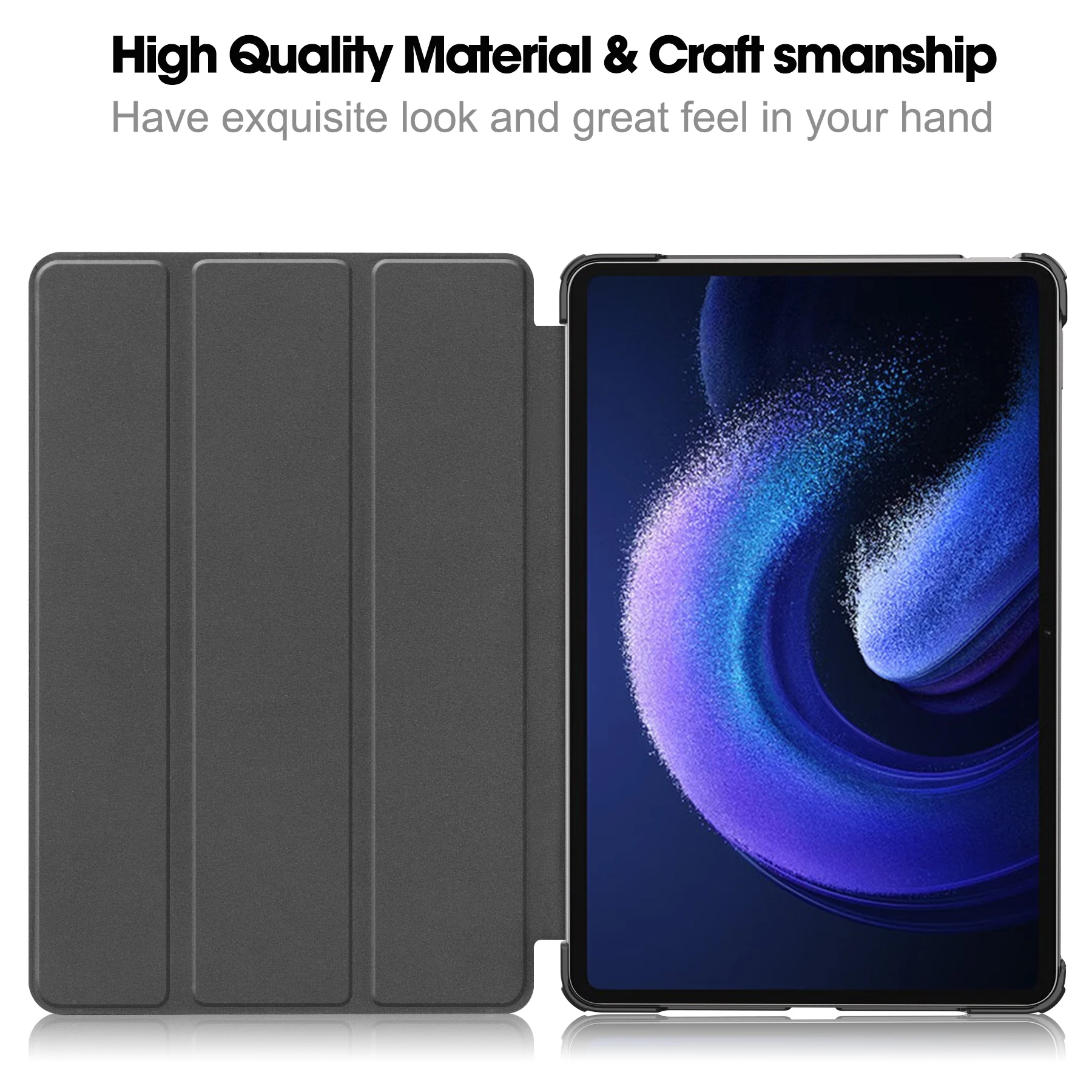 حافظة مطلية بحامل ثلاثي الطي لهاتف Xiaomi Pad 6 Pro مقاس 11 بوصة Coque Smart Tablet غطاء صلب من جلد البولي يوريثان للنوم/الاستيقاظ التلقائي