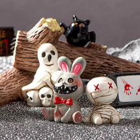Halloween Mini Resin Figurines: Scary Cartoon Rabbit, Skull, Spider, Bat Candle Statues Charming Knick-knacks for Fairy Gardens