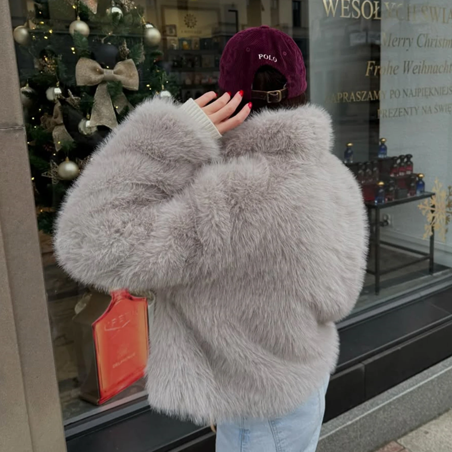 Taop&Za women's 2024 autumn and winter new coat with lapel and faux fur effect, solid color commuting temperament short coat