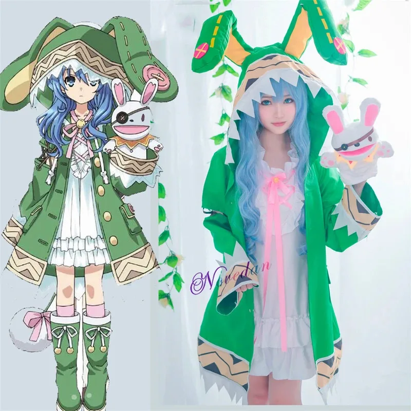 

Лили 123Anime Date A Live Himekawa Yoshino, парик для косплея, зеленое пальто с капюшоном для женщин и девочек, белое платье, костюм на Хэллоуин