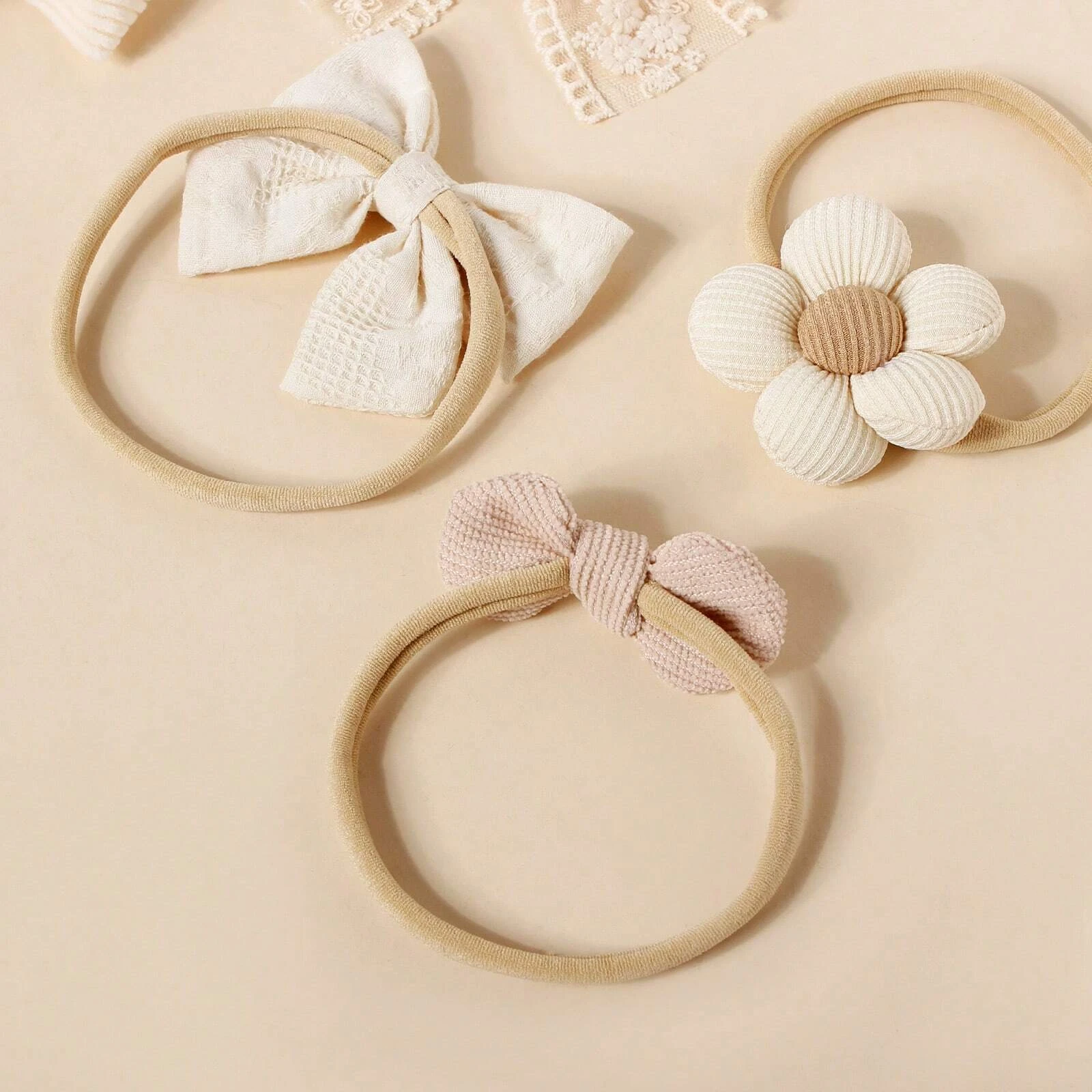 5pcs Beige Fashion Hair Accessories Different Style Girls Bow Hairband Toddler Daily Decor Floral Headband