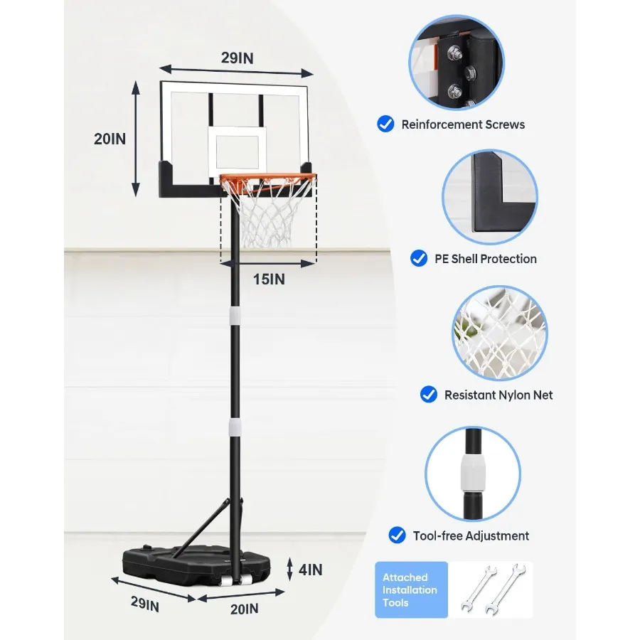 HEROPRO バスケットボールフープ 調節可能 3.310フィート 40インチの耐衝撃性バックボード付き ポータブルバスケットゴール 若者・ティーン向け 屋外・屋内用