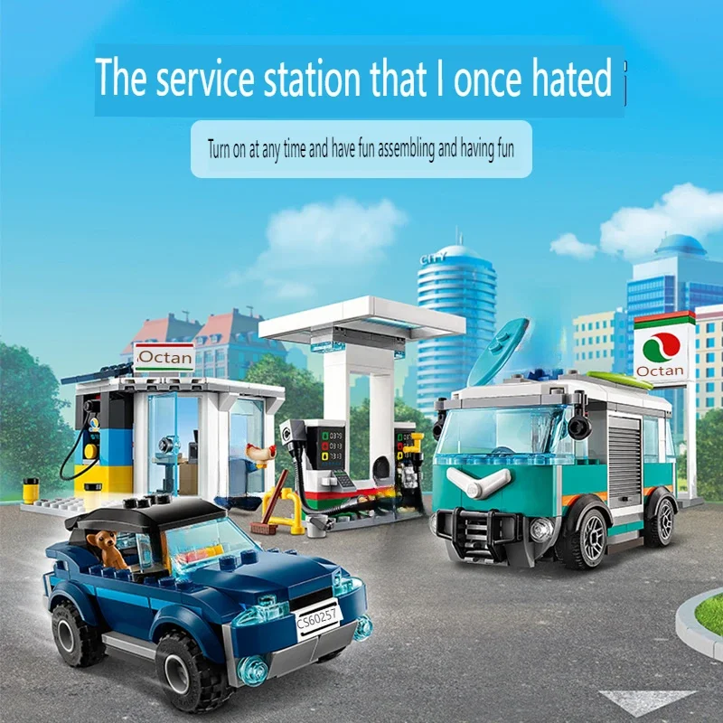 

Compatible City series car service station model gas station racing sports car boy assembling building block toy children's gift