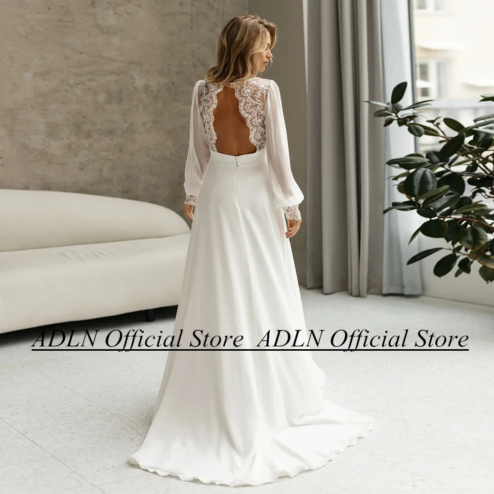 ADLN Women Wedding Dress Customized Puff Sleeves V Neck Applique Summer A Line Bride Gown Open BacK Beach Bridal Dresses