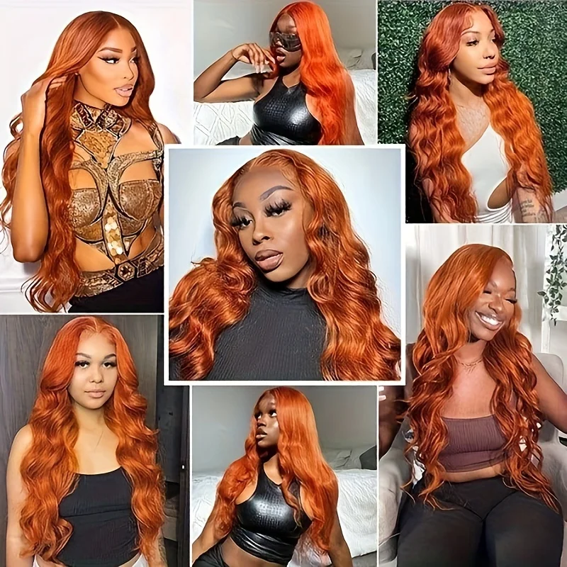 Ginger Orange 13x4 Lace Front Wig Body Wave Full Lace Front Human Hair Wigs Pre Plucke Natural Wavy HD Lace Frontal Wig