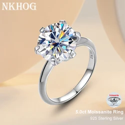 Bagues scintillantes en Moissanite 5CT pour femmes, bague de fiançailles de mariage en argent Sterling 925 classique romantique 6 griffes, cadeau de bijoux