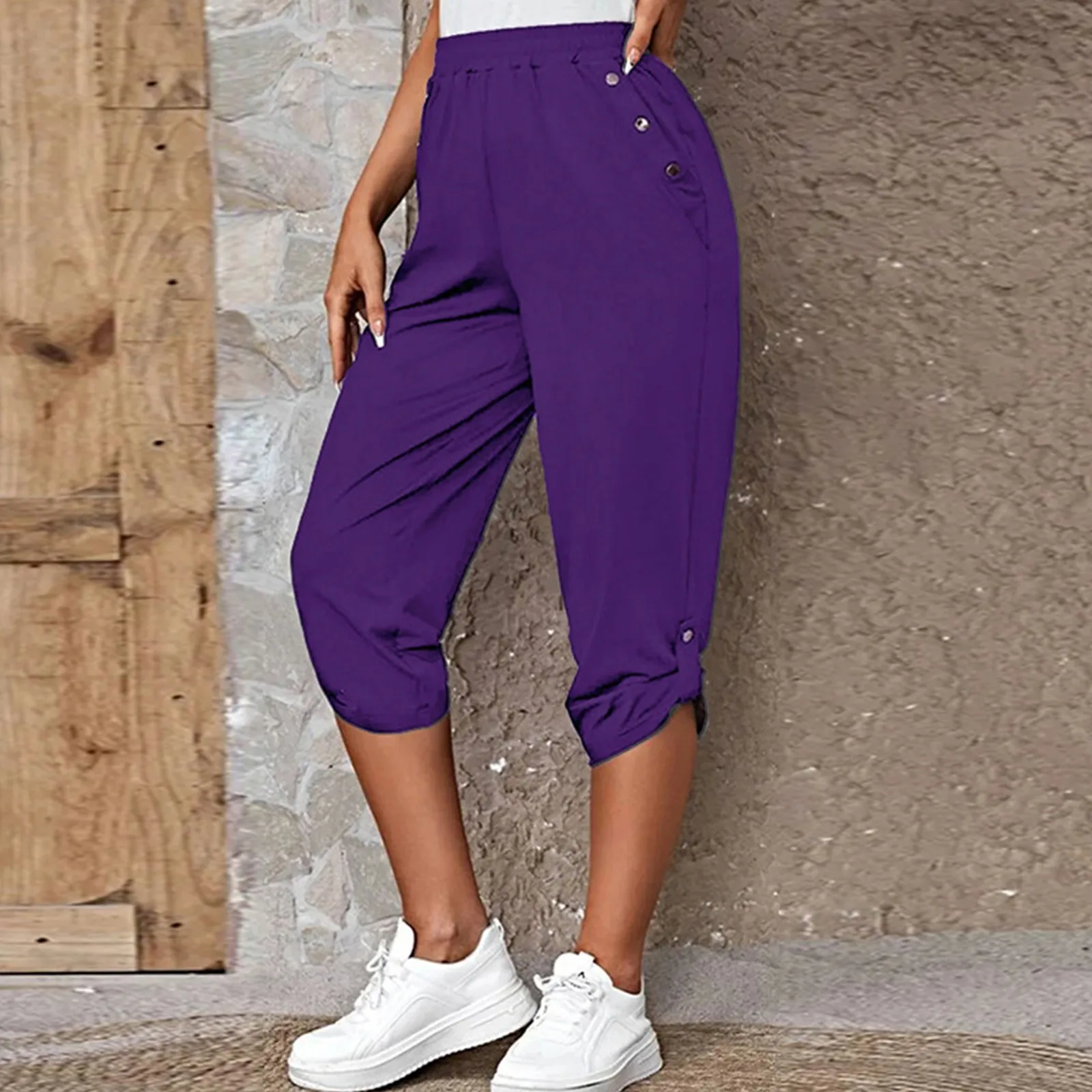 Women Capris Pants Female Women\'s Summer Breeches 2023 High Waist Cropped Pants Woman solid Color Straight Calf-Length Pant