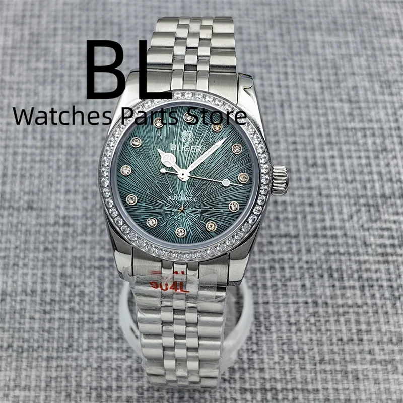 BLIGER 31mm Luxury Ladies Diamond Watch NH05 Automatic Decrated Star Signs Green Purple White Mother Pearl Dial Sapphier Crystal