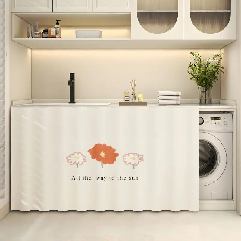 Simple Flowers Plants Washing Machine Cover Curtain Dustproof Cabinet Cloth For Kitchen Home Decoration Organization