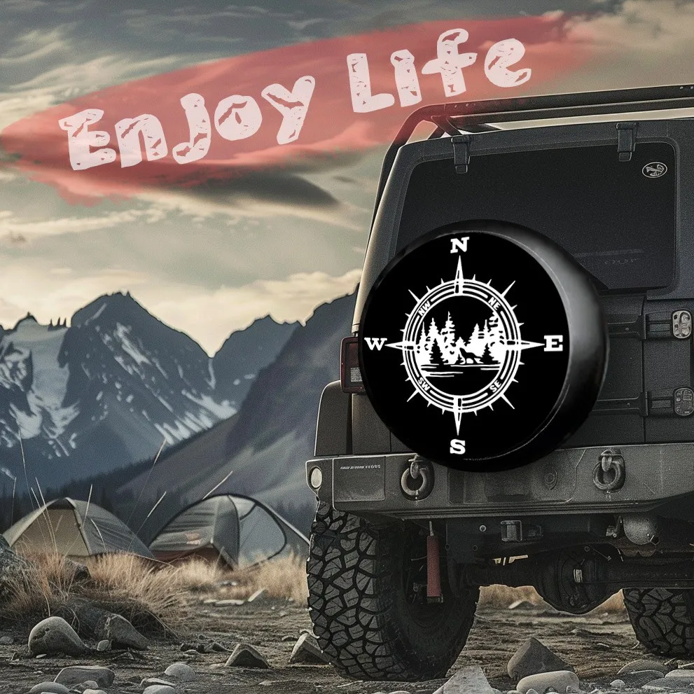 

Forest Compass Outdoor Graphic Tire Cover Polyester Spare Wheel Protector For SUV Truck