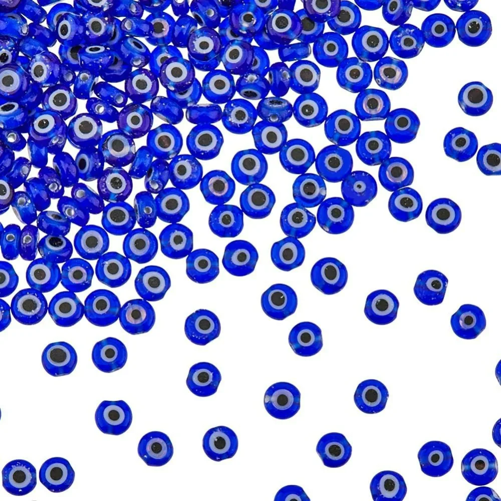 

4 нити бусинок, 360 шт., бусины лэмпворк, 4,5 мм, синие турецкие бусины, плоские стеклянные бусины, свободный глаз