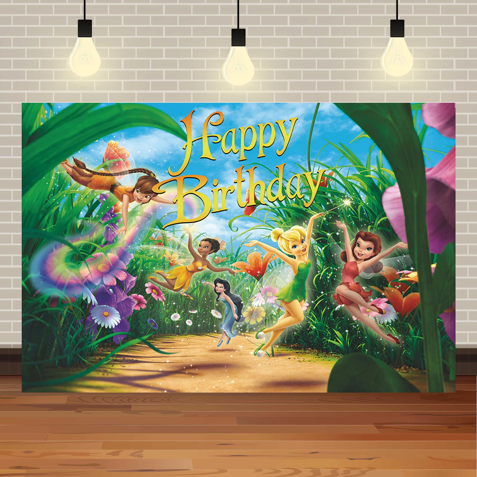 Tinker Bell Fairies Background Girl Birthday Party Supplies Decoration Silvermist Cartoon Baby Shower Banner Photo Background