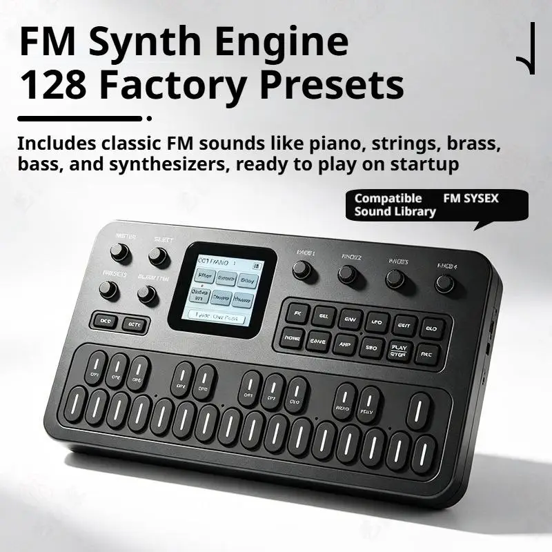 Batterie 12h, 6 opérateurs, 32 algorithmes, 128 préréglages, synthétiseur portable FM 3 canaux MIDI, pédale d'effets avec batterie 12h, haut-parleur intégré