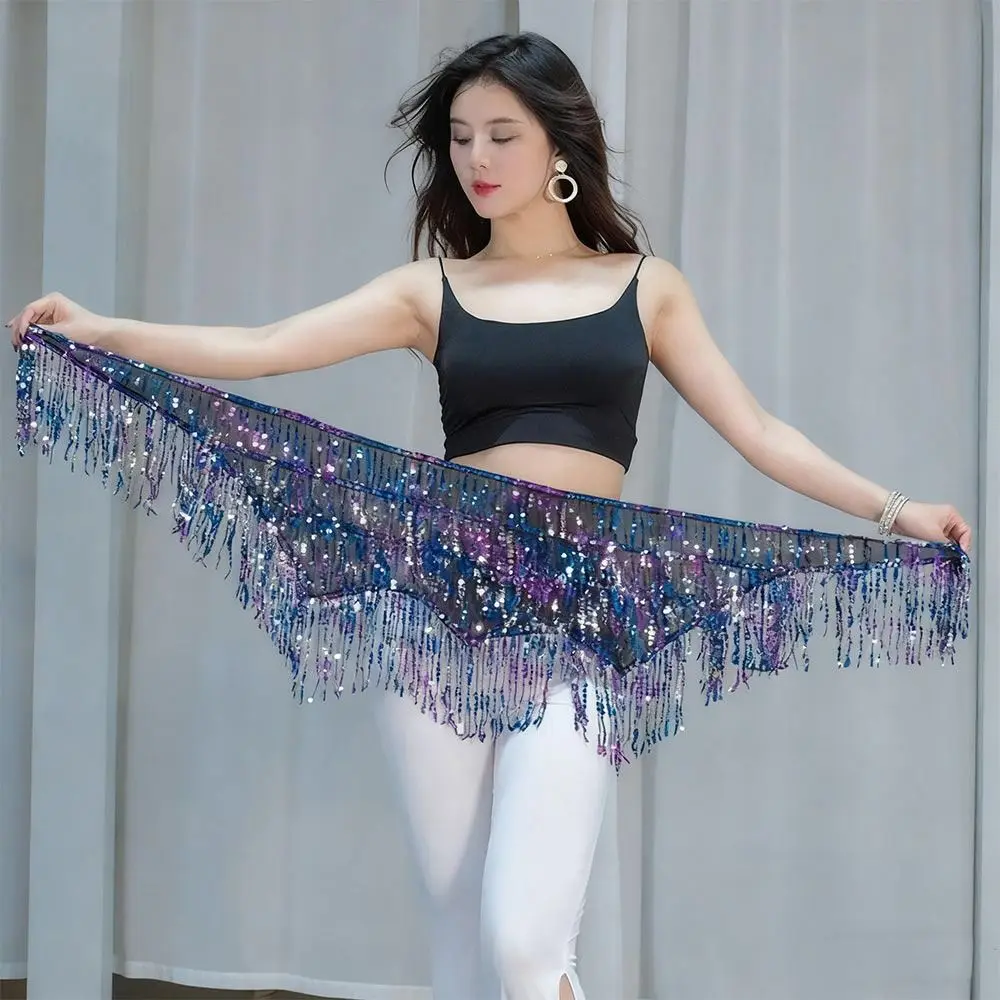 Moda borla dança do ventre hip cachecol lantejoulas boêmio cintura corrente cinto de dança do ventre mostrar trajes