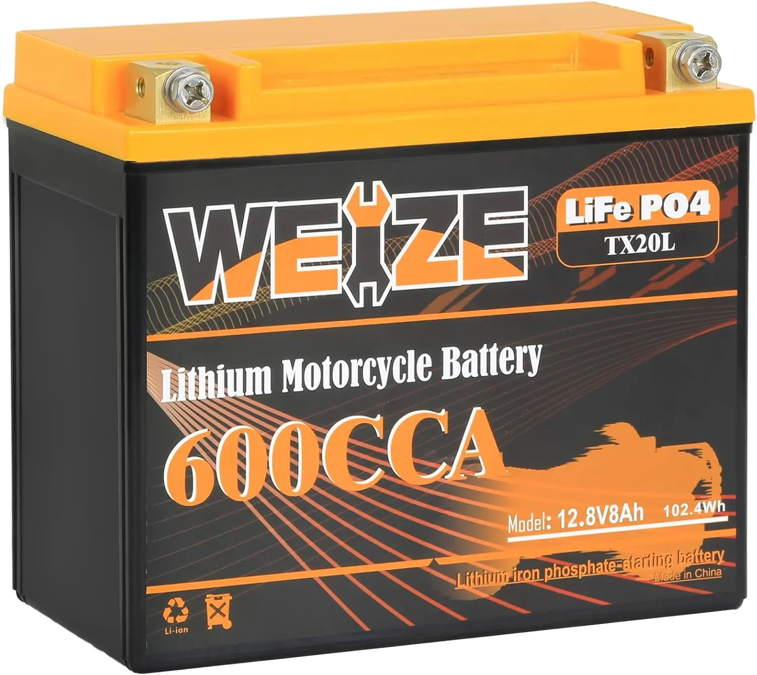 Lithium YTX20L-BS, Group 20, 600A LiFePO4 Motorcycle Battery, 12V 8AH ATV, UTV, Jet Ski, 4 Wheeler, Snowmobile, Personal