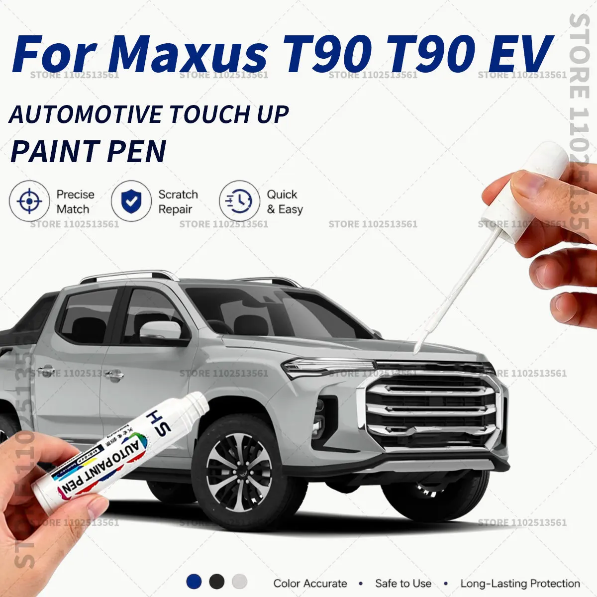 For SAIC Maxus T90 T90 EV White Quick Dry Car Touch Up Paint Pen Auto Scratch Repair Brush for Paint Chips Scratches and Scuffs