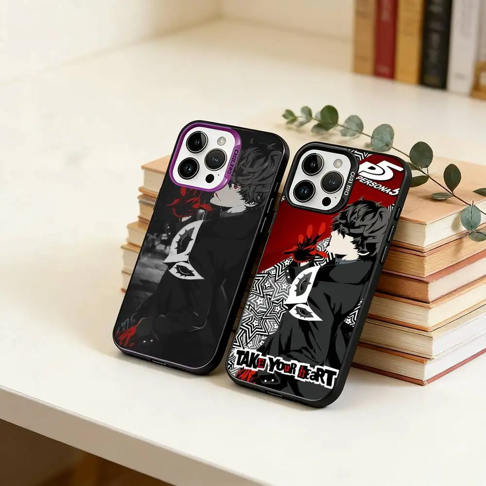 

games-Wallpaper Persona 5 Phone Case For iPhone 17,16,15,14,13,12,11 Plus,Pro Max,XS,Colored Silver Plated Inside Cover