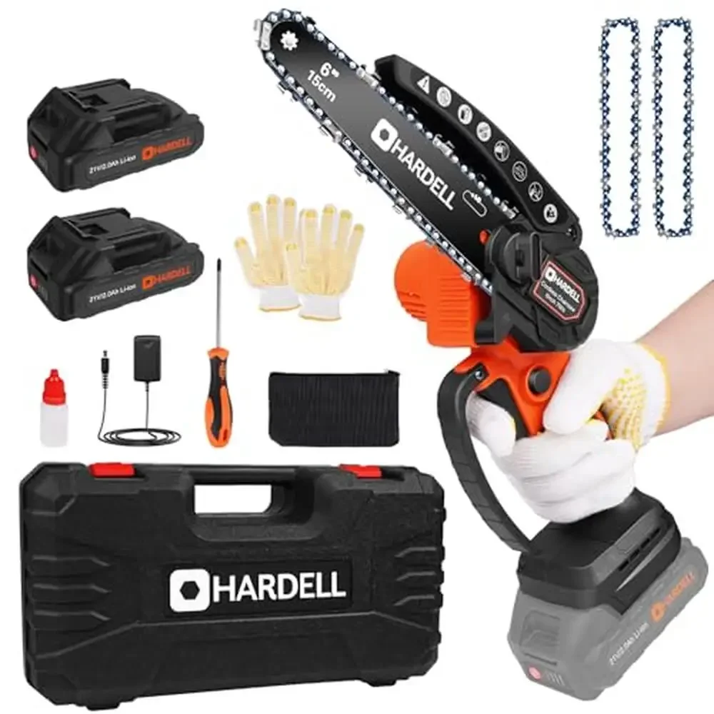 Compact Brushless 6-inch Cordless Chainsaw 21V Portable Electric Chain Saw Handheld Saw with Dual Batteries & Speed Chains Ideal