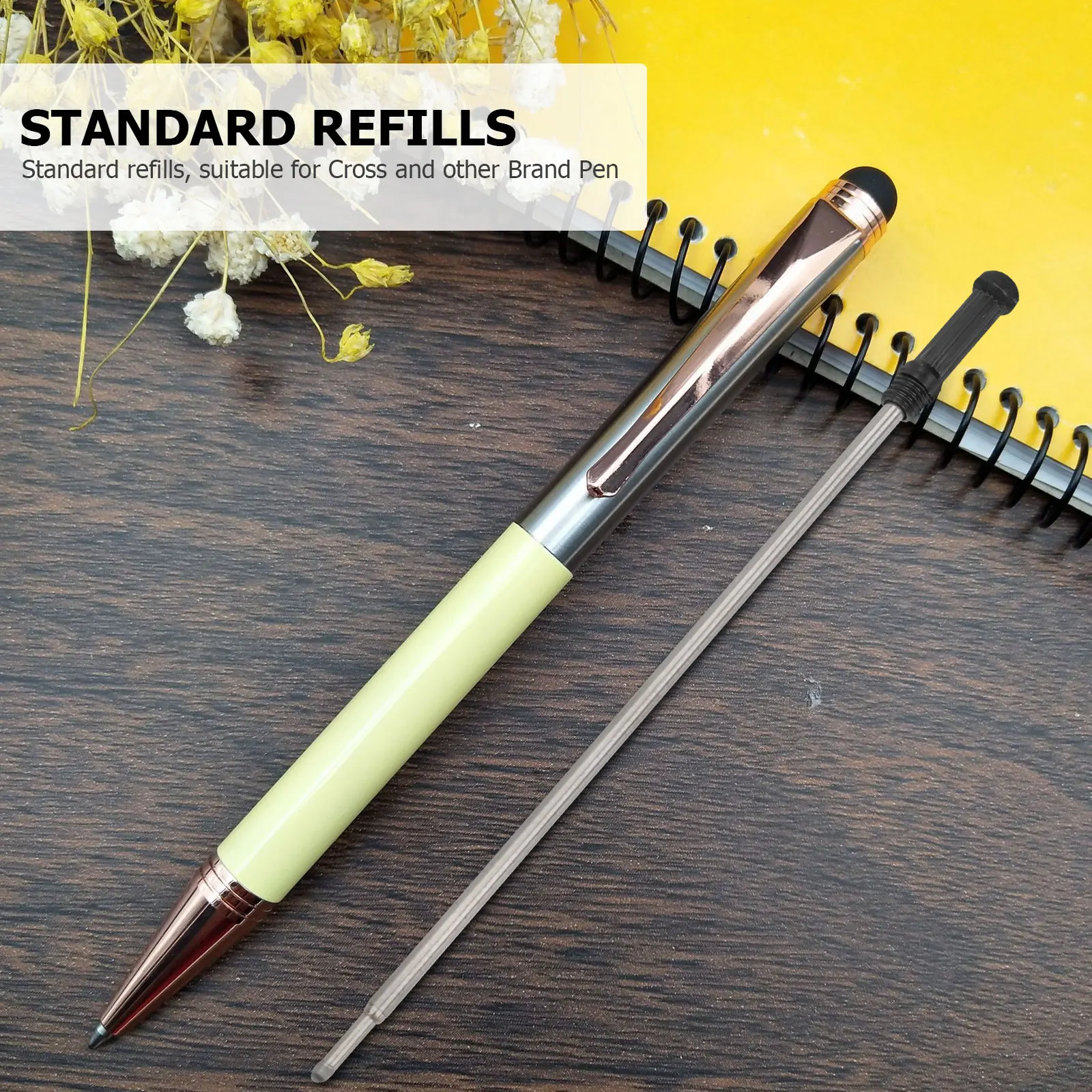 

20Pcs Smooth Flow Ballpoint Pen Refills 115Mm Metal Black Ink Fine Point for Cross Compatible Writing Instruments