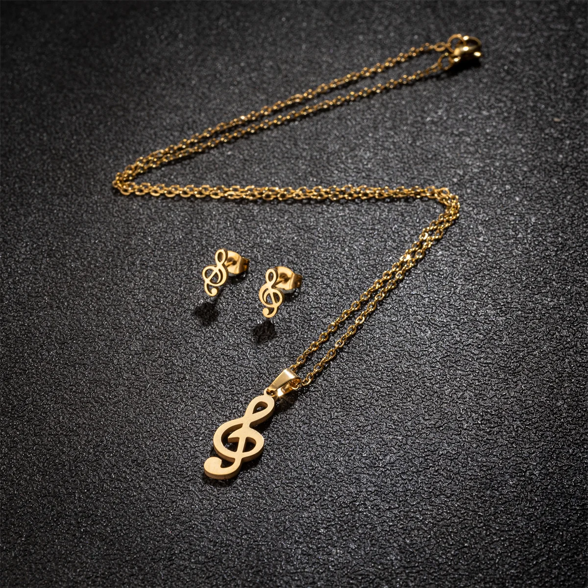 Hip Hop Stainless Stee Musical Note Jewelry Set For Girls Tragus Piercing Earring Necklace Pendant Clavicle Chain Choker