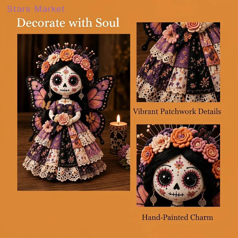 New Day Of The Dead Patchwork Doll DIY Kit Skull Face Handmade Sewing Craft Set, Patchwork DIY Collection Gift For Doll Lovers