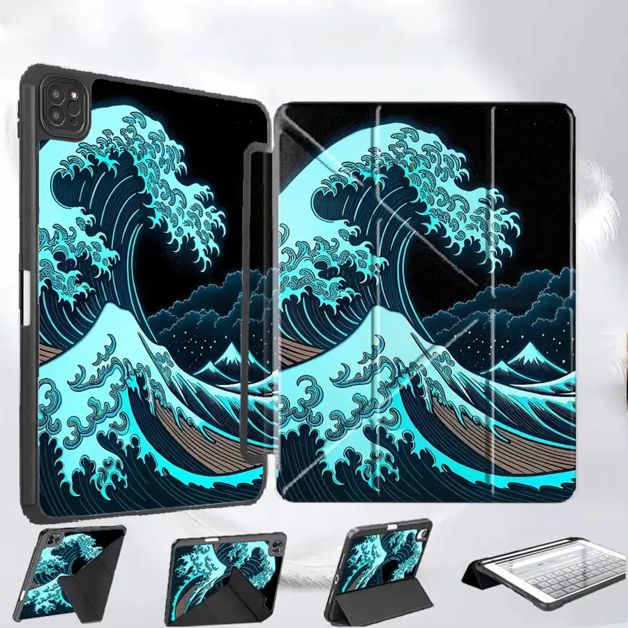 

Чехол-держатель для планшетов iPad Air 4 5 M3 M2 M4 11 дюймов, Mini 6 7 Pro 2025, Pro 11-го, 10-го, 9-го, 8-го, 7-го поколений, 12.9 дюймов, с мультяшным волновым дизайном