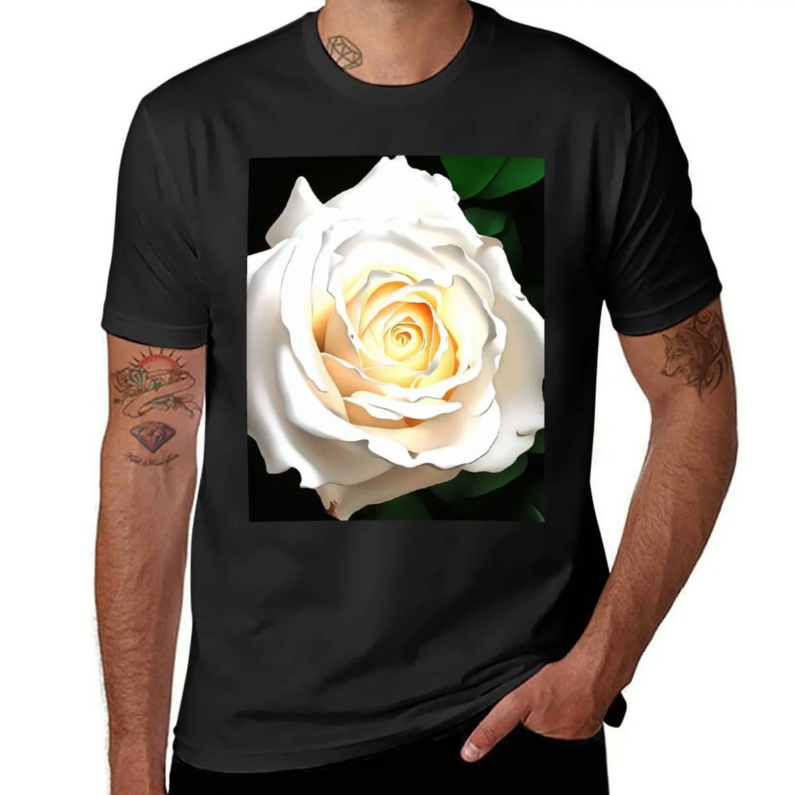 

White Rose Art T-Shirt customs design your own animal prinfor boys sweat summer clothes heavy weight t shirts for men