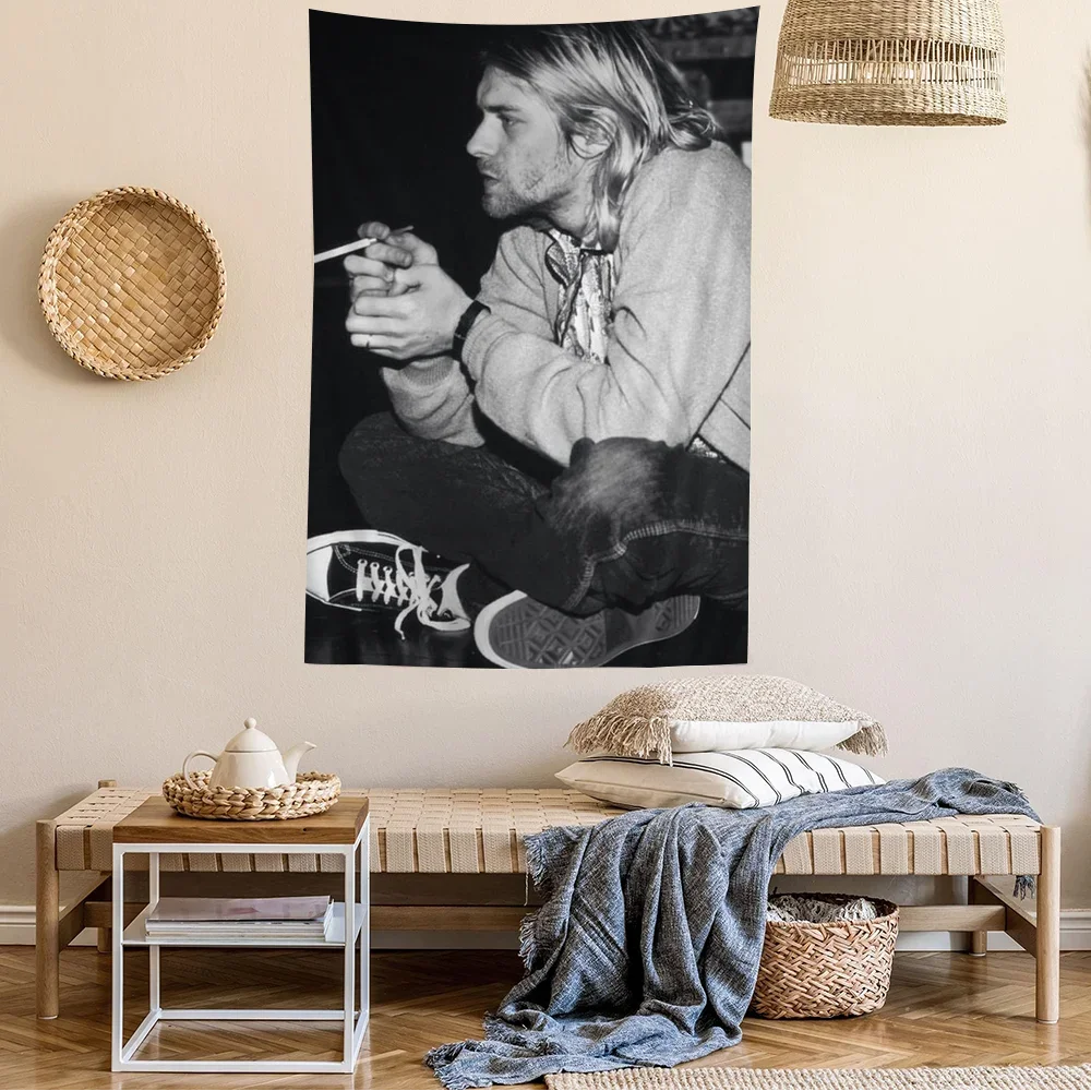 نسيج مغني كورت كوبين ملون ، تعليق على الحائط ، ديكور منزلي ، هيبي ، ديكور بوهيمي ، فن جدار العرافة